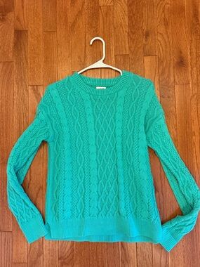J. Crew Cable Knit Crewneck Sweater - Aqua Green